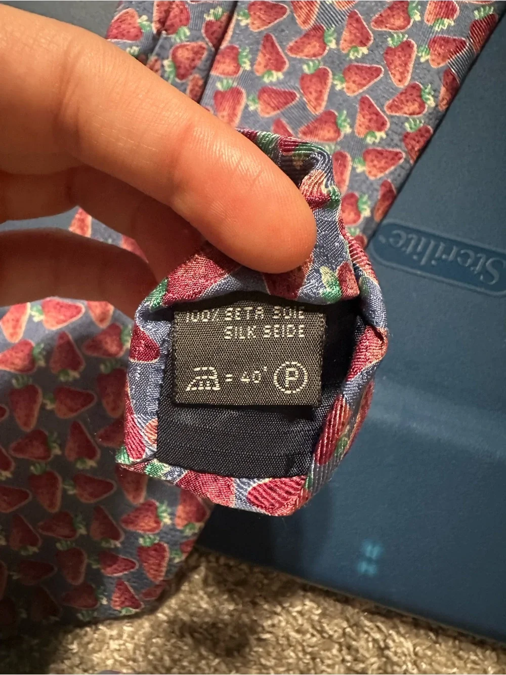 Ermenegildo Zegna Red Strawberry Pattern Tie on Gray